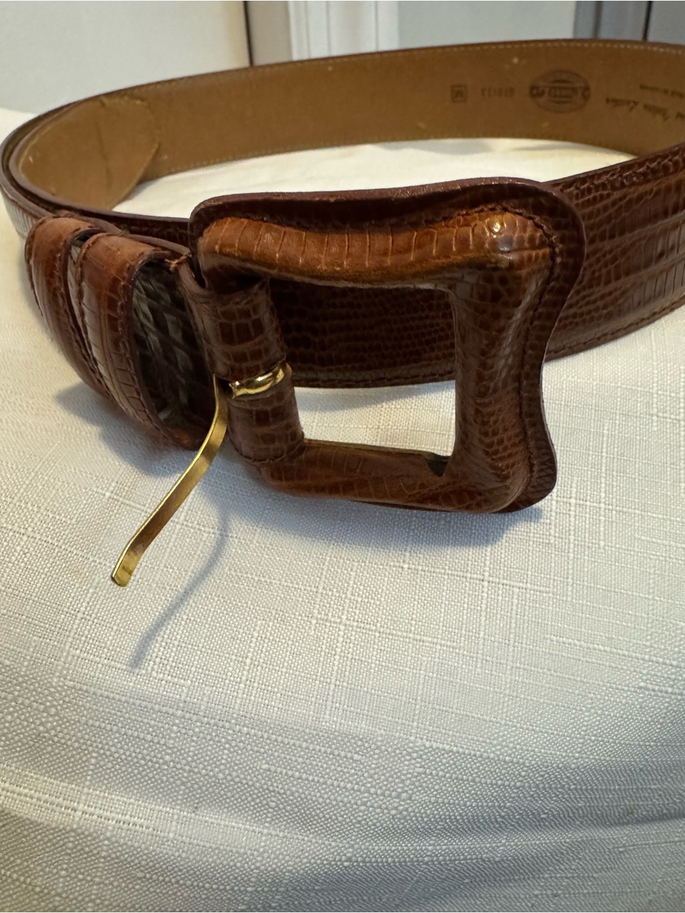 Fossil Brown Textured Leather Belt with Gold-Tone Buckle
